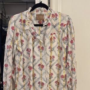 Clara Floral Button-Front Blouse in White with Pink